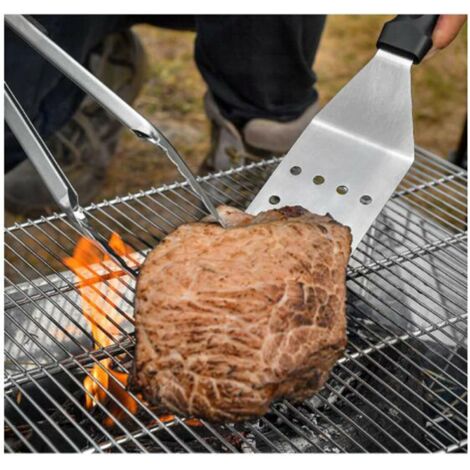 Lot de 10 spatules pour barbecue en acier inoxydable avec brosses et sac de transport pour l'extérieur et l'intérieur