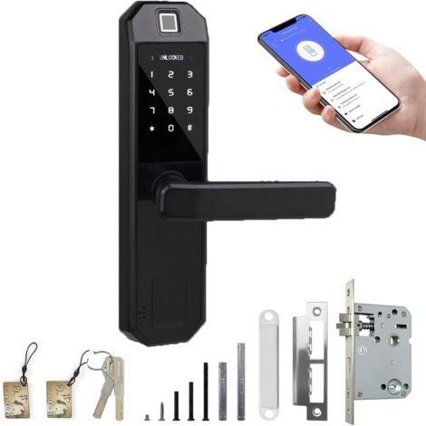 Senderpick – Serrure à empreinte digitale avec 2 clés et 2 cartes – Épaisseur de porte 35-50 mm – Matériau alliage de zinc – 200 empreintes et mots de passe