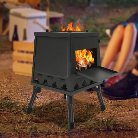 Réchaud de tente à bois, réchaud de tente pour 3-5 personnes, réchaud de tente sur pied pour l'extérieur, noir, 22 x 22 x 19 cm, chauffage de tente pour le camping, chauffage de tente (1/5)