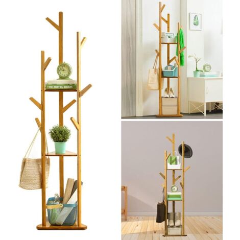 Senderpick – Porte-manteau en bambou avec étagères et crochets – Design arbre – Dimensions 165x40x40 cm – Charge max 10 kg pour bottes