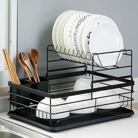Senderpick – Egouttoir à vaisselle vertical en fer – 2 niveaux – 43 x 32 x 27 cm – Anti-corrosion – Rangement optimisé pour cuisine