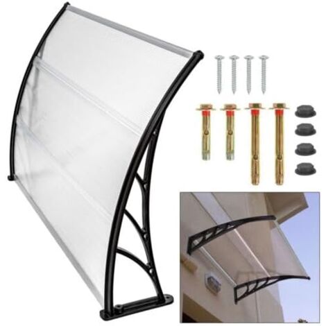 Auvents extérieurs pour portes et fenêtres 150 x 90 cm auvent de protection auvent de jardin en polycarbonate gris en aluminium et polycarbonate semi-translucide résistant (150 cm) (1/5)