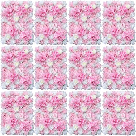 12x Mur de Fleurs artificielles, Panneaux de Fleurs, Toile de Fond Florale Romantique, Fond de Photo de fête de Mariage, 60 x 40 cm / 23,62 x 15,75 Pouces (1/5)