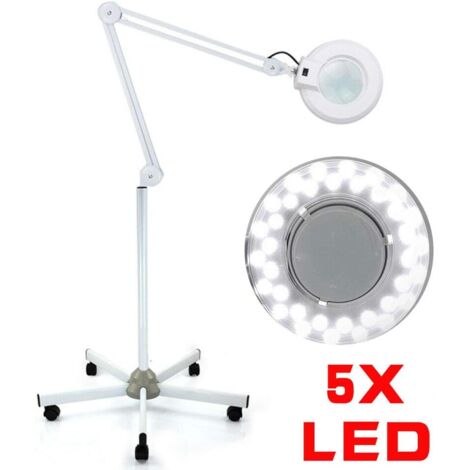 Lot de 5 lampes loupes LED sur pied roulant, lampe de travail, lampe cosmétique, lampe cosmétique