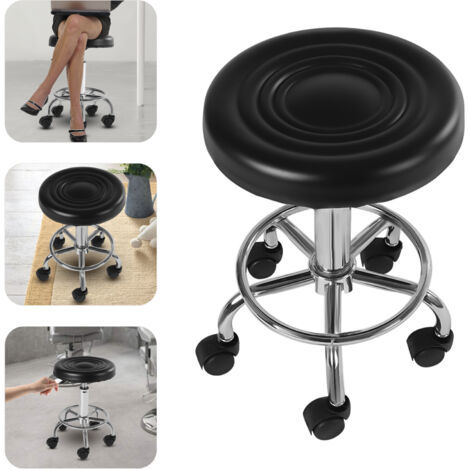 Senderpick – Tabouret de bar réglable 40-50 cm – Siège pivotant 360° – Châssis robuste 180 kg – Roulettes universelles – Design moderne noir et argent