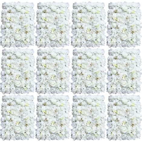 12 Panneaux muraux de fleurs artificielles 24 x 16in Panneau mural de fleurs blanc Panneaux muraux de fleurs artificielles hortensia et rose pour mur de fleurs Décoration de mariage, fête et événement (1/5)