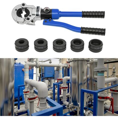 Senderpick – Pince à sertir hydraulique 8T – Pour tubes cuivre 12-28mm – Tête pivotante 360° – Poignée ergonomique – 5 matrices incluses (1/5)