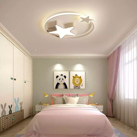 Plafonnier LED Étoile Et Lune - Lumière Changeante 3 Couleurs, Suspension Chambre Enfant Doré