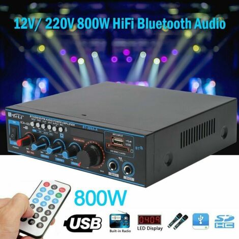 Senderpick – Mini amplificateur audio HIFI 30W – Bluetooth, USB, SD – Réglages aigus/basses – Télécommande incluse – Pour karaoké et musique