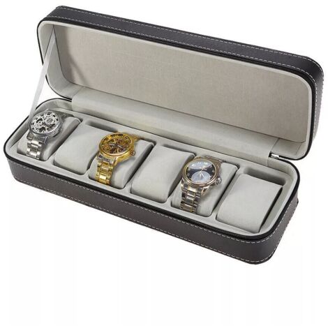 Vitrine pour montres Collection de bijoux Rangement Boîte en cuir 6 grilles Noir (1/5)