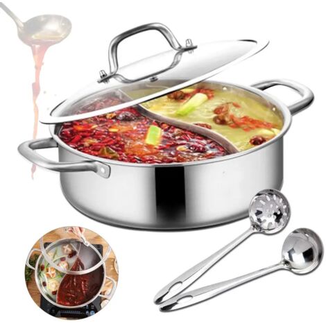 Marmite de 32 cm en acier inoxydable 304 avec couvercle en verre Hot Pot Shabu Shabu Cadeau idéal pour les anniversaires et les célébrations 