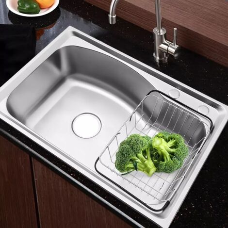 Acier inoxydable encastré évier de cuisine évier lavabo accessoires d'écoulement 65 x 44cm (1/5)