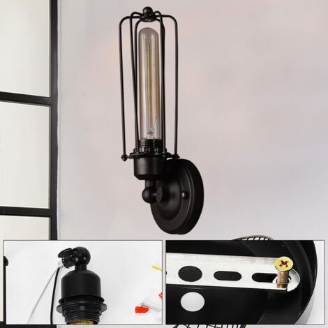 Applique Murale Vintage Industrielle - Lampe Suspendue Avec Base Bois Et Métal - Culot E27 - Pour Intérieur (Sans Ampoule)