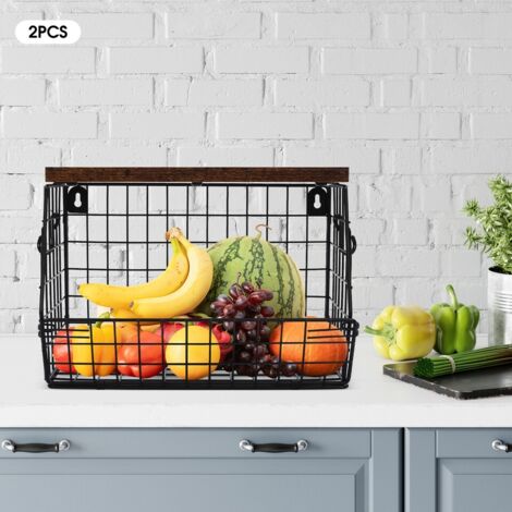 Lot De 2 Paniers De Rangement Suspendus En Osier Plastique - Pour Cuisine, Salle De Bain, Rangement Fruits, Oignons (19x11x18 Cm)