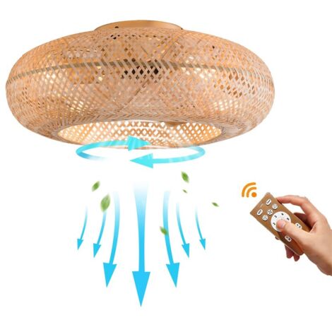 Senderpick – Ventilateur de plafond 20' avec éclairage – Télécommande – 6 vitesses – Fonction réversible – Rotin tressé et fer – 18W pour 10-15m² (1/5)