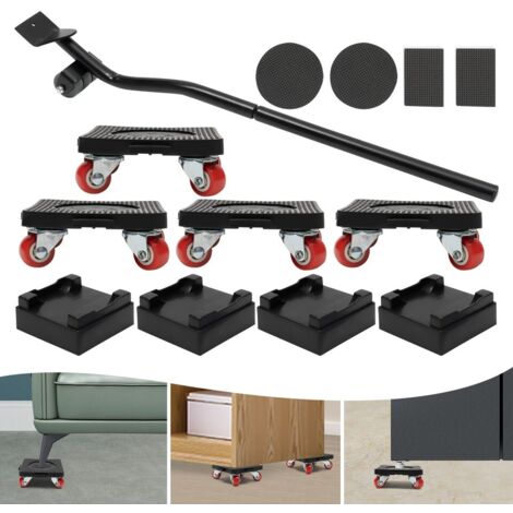Kit Lève-meubles 4 Roulettes Pivotantes - Transport Facile Jusqu'à 450 Kg Pour Frigo, Lave-linge, Canapé