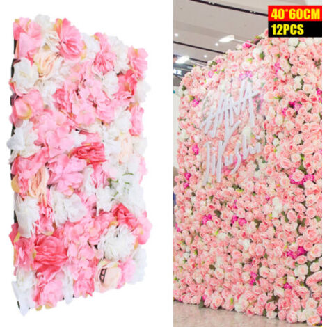 Senderpick – Mur de fleurs artificielles roses 12 pièces – Décoration mariage et événements – Grille de montage facile – Fleurs en soie durables