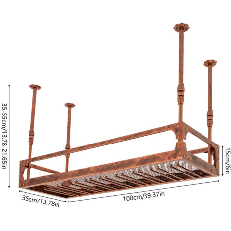 étagère Plafond Porte-bouteilles Vin Industriel Bronze 100cm