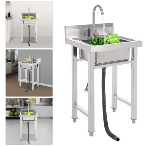 Évier en acier inoxydable Évier de cuisine simple lavabo pour le camping 50x50x93cm (1/5)