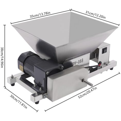 Broyeur à Fruits Électrique Professionnel 20 Kg/h - Moteur 60W Cuivre, Trémie 4L Acier Inox, Pour Fruits, Légumes, Pain