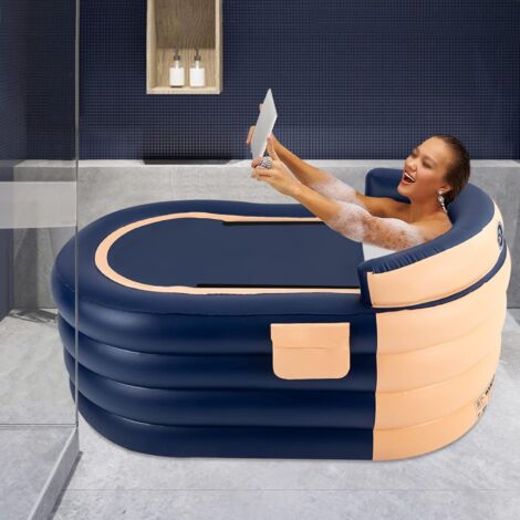 Senderpick – Baignoire gonflable rectangulaire pour 2 adultes – Pompe à air rechargeable – Isolation thermique – Dimensions 84x140x74 cm – 220 lbs max