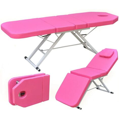 Table de massage pliable 3 sections pliable pliable pliable Lit de beauté SPA Salon Lit cosmétique pour salon Spa Beauté (rose)