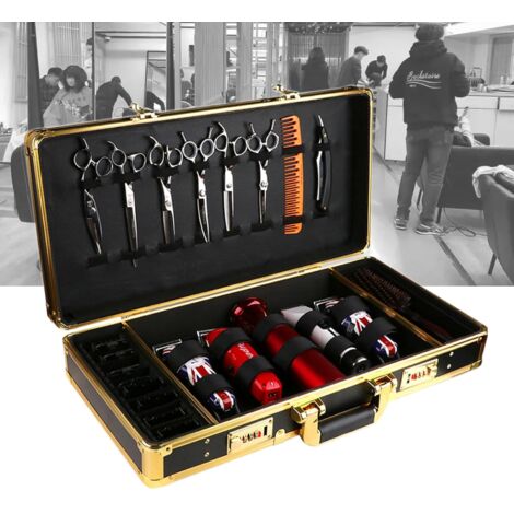 Sacoche de coiffeur portable avec serrure à combinaison Mallette de coiffeur Mallette de voyage Mallette de transport Mallette d'outils Mallette noire de coiffeur Mallette de voyage pour tondeuse Cise (1/5)