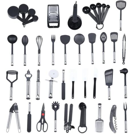 Lot de 40 ustensiles de cuisine en silicone Noir