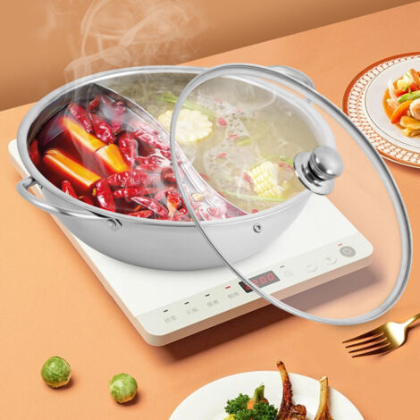 [Ø 28cm acier inoxydable HOT POT ] Casserole à 2 compartiments / Casserole à feu / Shabu Shabu &Couvercle