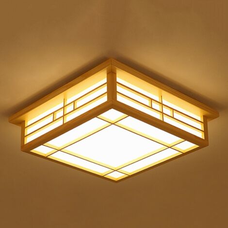 Senderpick – Plafonnier japonais 35x35cm en bois massif – Lumière LED douce pour salon, chambre à coucher, balcon – Surface d'irradiation 5-8m²