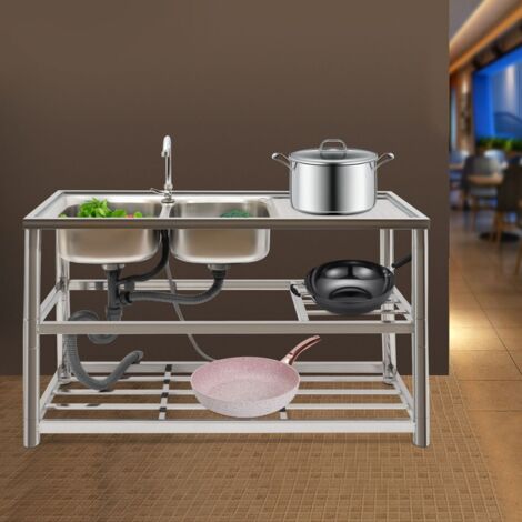 Évier de cuisine double évier unité Gourmet Évier inox gauche double évier triple avec robinet (1/5)