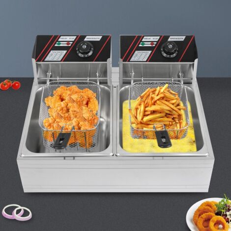 Friteuse à double cylindre Friteuse électrique commerciale Réservoir de carburant de 12 litres Décharge à double panier 5000W (1/5)