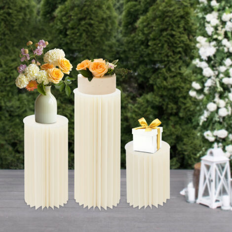 TaNeHaKi Lot De 2 Supports Fleurs Cylindriques Pliables En Carton - Colonnes Décoration Mariage Et Fêtes - Blanc 30x100cm