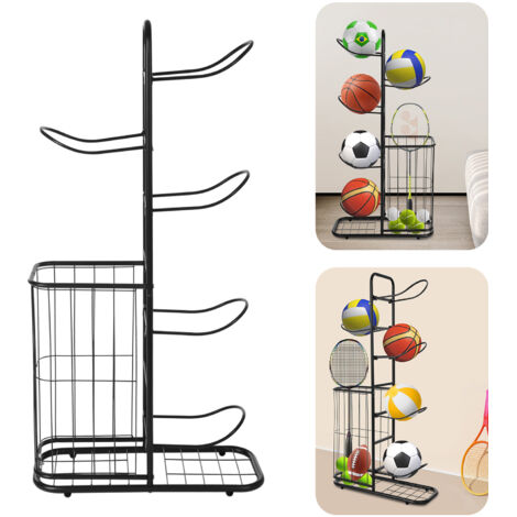 23,5 x 58 x 116 cm Support de rangement pour ballons de basket, étagère de rangement pour ballons de basket, présentoir pour ballons de basket, support vertical amovible, pouvant contenir cinq ballons