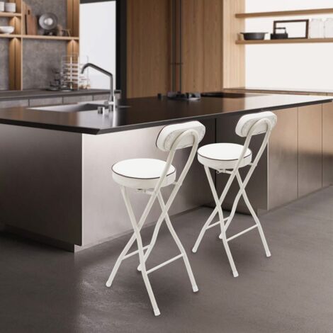 2 tabourets de bar blancs, tabourets pliables et portables, tabourets hauts pliables avec coussin, hauteur 25,6 pouces. (1/5)