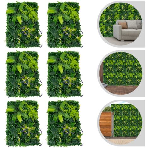 Lot de 6 pièces, 60 × 40 cm, mur végétal artificiel, végétation artificielle, végétalisation murale, mur végétal vert.