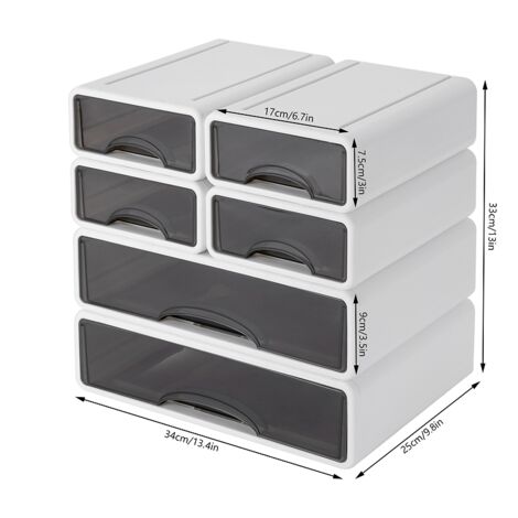 Boîte De Rangement à 6 Tiroirs En Plastique - Organisateur Mini Bureau 12x12x10 CM Blanc