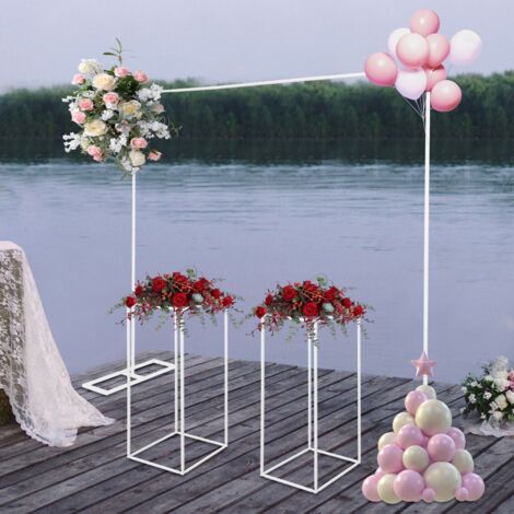 Cadre métallique pour mariage 2x2 m, support pour ballons blancs, deux supports pour fleurs de mariage 27x27x80 cm (1/5)
