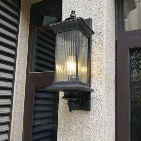 Senderpick – Applique murale extérieure en aluminium noir – Étanche et résistante aux intempéries – Abat-jour en verre pour éclairage décoratif