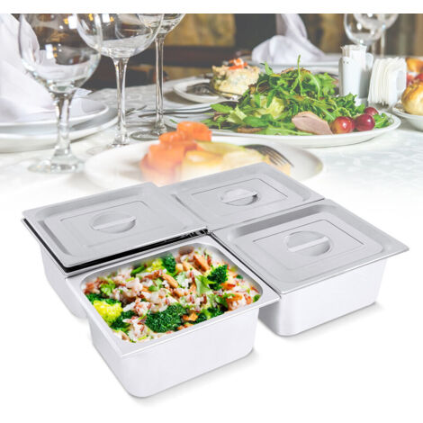 Ensemble de 4 pièces de vaisselle isotherme, casserole en acier inoxydable de 6 pouces de profondeur (avec couvercle) pour la préparation des aliments dans les hôtels, taille 1/2. (1/5)