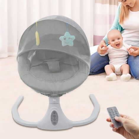 Fauteuil à bascule électrique gris pour bébé, avec télécommande et fonction Bluetooth, berceau musical