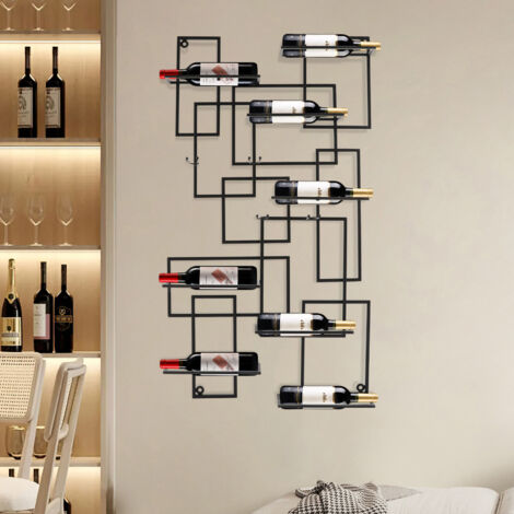 110 x 60 cm, étagère à vin murale en fer forgé, étagère à vin murale, étagère à vin pour 10 bouteilles, vitrine de rangement et de présentation de vin de forme géométrique.