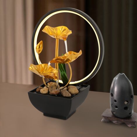 Fontaine de table 22 x 13 x 28 cm Fontaine d'intérieur Éclairage LED décoratif Fontaine de table avec décor aquatique Décoration avec éclairage LED