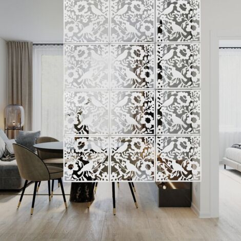 12 panneaux de paravent, paravent blanc avec motif d'oiseaux volants, 40 x 40 cm, paravent suspendu pour séparer les espaces, idéal pour la décoration de pièces ou d'hôtels.