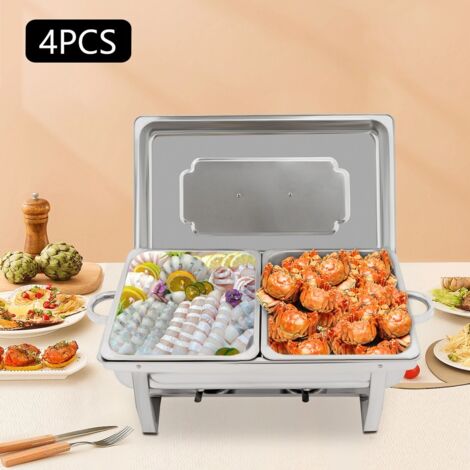 4 plateaux isothermes en acier inoxydable Plateaux isothermes carrés Chauffe-plats pour buffet Plateaux de service et chauffe-plats pour buffet