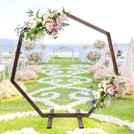 Arche de mariage de 2,2 mètres Arche en bois en forme de vigne Fond heptagonal Support pour ballons floraux Support en bois heptagonal (1/5)
