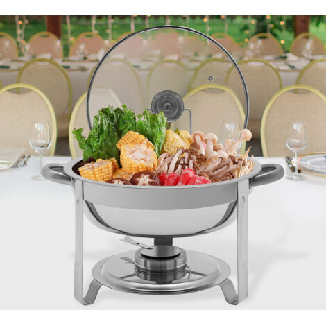 5 litres, plateau isotherme en acier inoxydable, réchaud rond, récipient isotherme, réchauffeur alimentaire, récipient isotherme rond, adapté aux buffets de restaurant.
