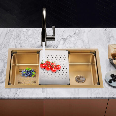 Évier en acier inoxydable 304 de 30 × 18 × 9 pouces Évier de cuisine Évier encastré Évier en acier inoxydable Évier doré Lavabo (1/5)