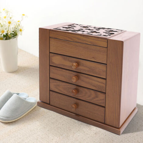 Boîte à bijoux vintage grande taille 30 x 20 x 25 cm, armoire à bijoux, boîte de rangement en bois sculpté, boîte à 5 niveaux avec 4 tiroirs, un cadeau idéal. (1/5)