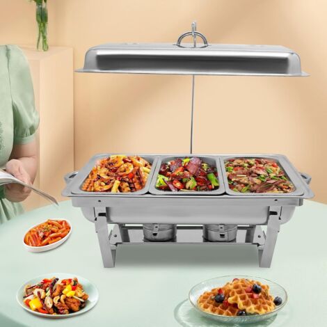 Récipient chauffant, Récipient chauffant en acier inoxydable à 3 grilles, Réchauffeur d'aliments 9L pour la restauration, les buffets et les fêtes